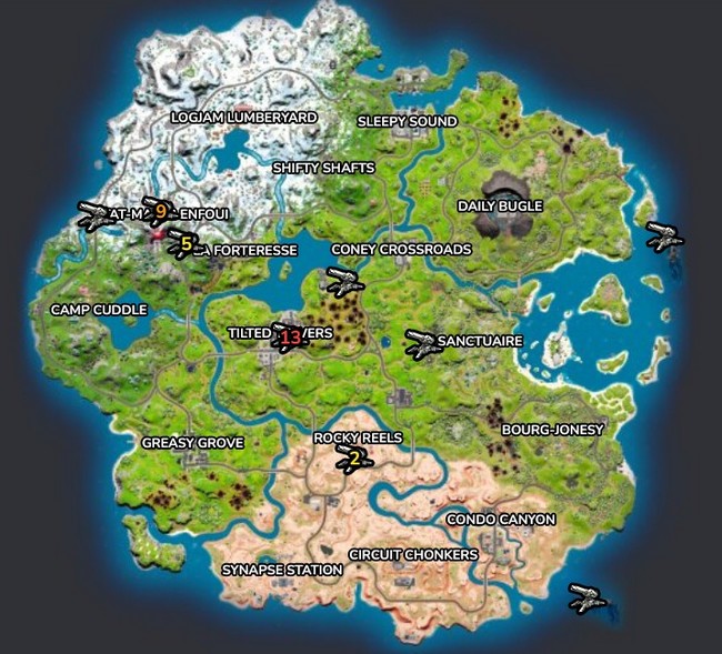 Emplacement tourelle Fortnite siaosn 2 chapitre 3