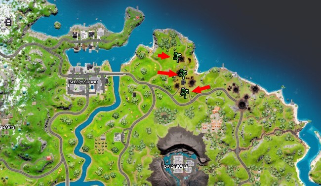 Emplacements des jeunes arbres au nord du Daily Bugle