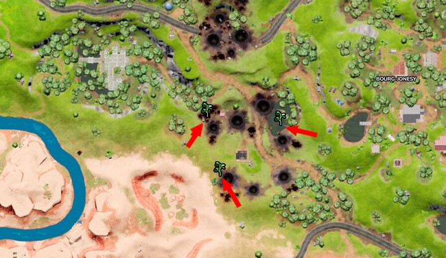 Emplacements des jeunes arbres à l'ouest de Bourg Jonesy