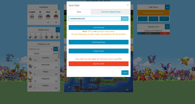 utiliser un code sur Pokeclicker