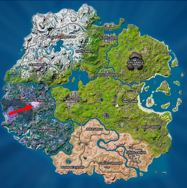 Emplacement Cascades de réalité saison 3 du chapitre 3 fortnite
