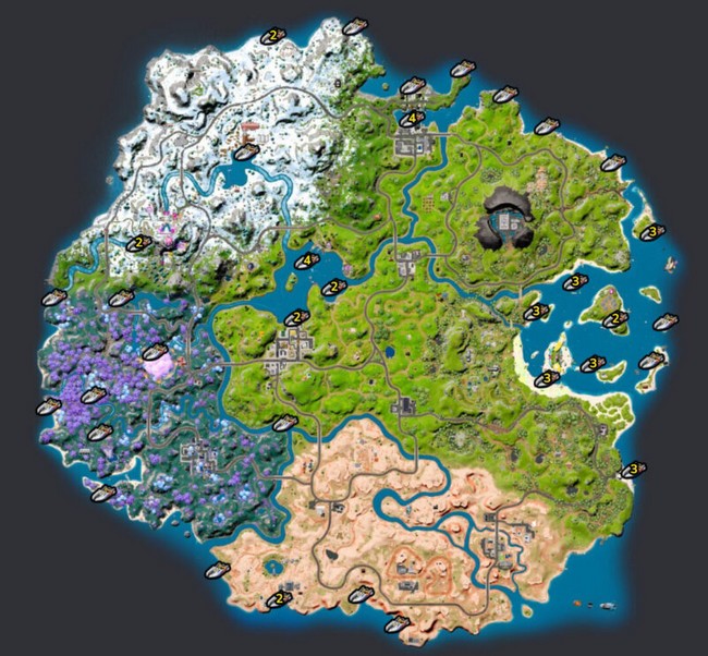 Emplacements Canots motorisés dans Fortnite Saison 3 Chapitre 3