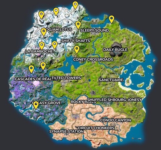 Emplacements des Rochers dans la saison 3 du Fortnite Chapitre 3