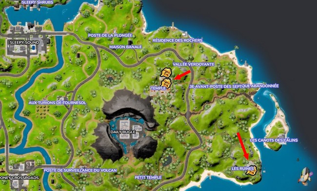 emplacement des reliques Durrrburger dans le temple et les ruines