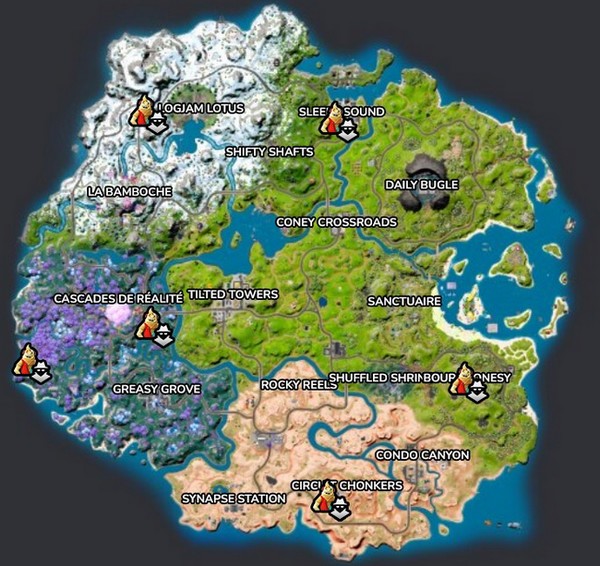 emplacements du PNJ P'tit cornet fortnite saison 3 chapitre 3