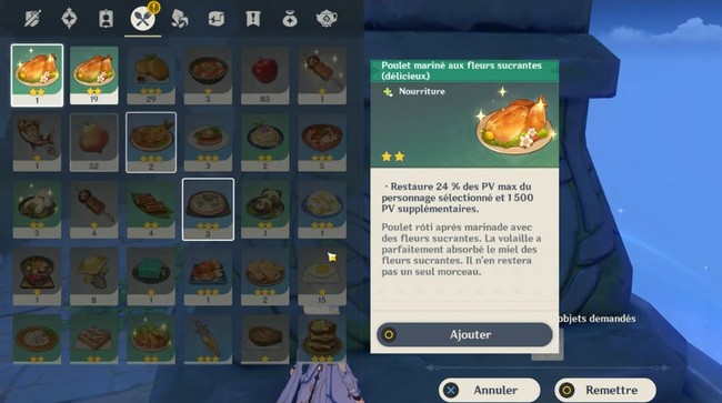 poulet mariné aux fleurs sucrantes genshin impact
