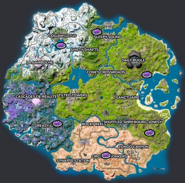 Emplacements des  Soucoupes Volantes dans Fortnite Saison 3 du Chapitre 3