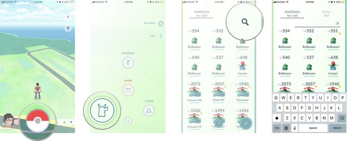 filtres de recherche dans Pokémon