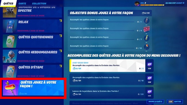 Quêtes Jouez à votre façon Fortnite