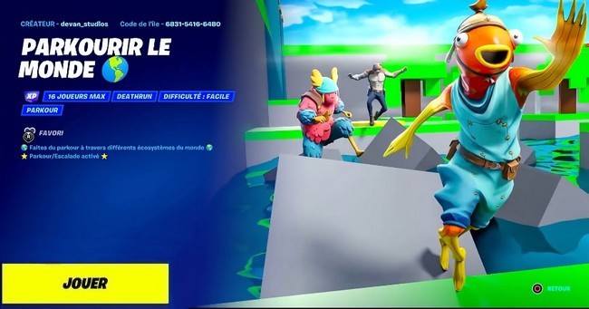 code de l'île Parkourir le monde fortnite