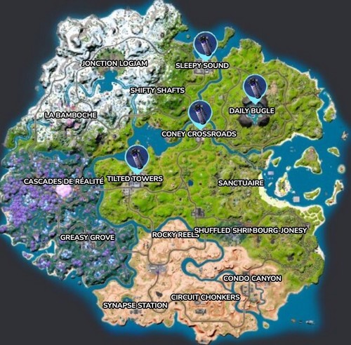 Emplacements des bombes ténébreuses dans Fortnite
