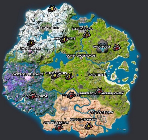 Emplacements des semi-remorques dans Fortnite