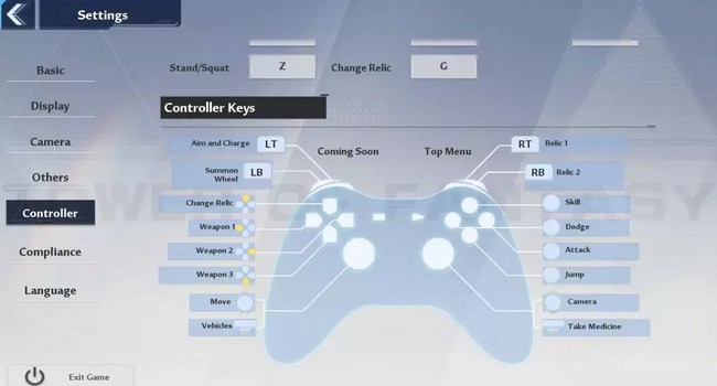 jouer à Tower of Fantasy avec une manette
