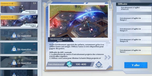 points d'entaînement tower of fantasy