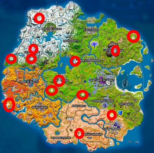 EMPLACEMENT CHAMBRES FORTES FORTNITE SAISON 4 CHAPITRE 3