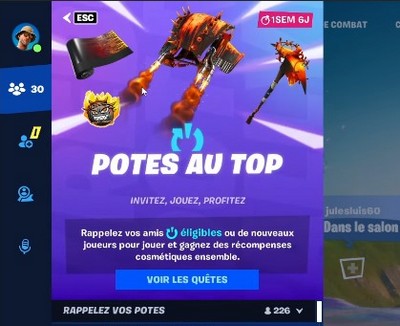 Trouver un ami via le menu