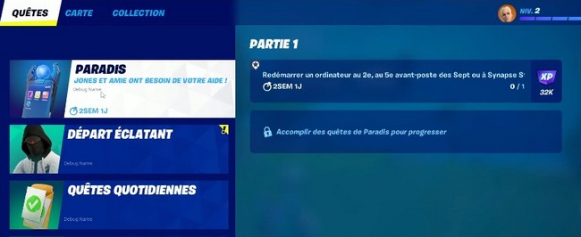 Redémarrer un ordinateur au 2e au 5e avant poste des sept ou a synapse station Fortnite