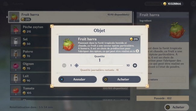 acheter fruit harra genshin impact