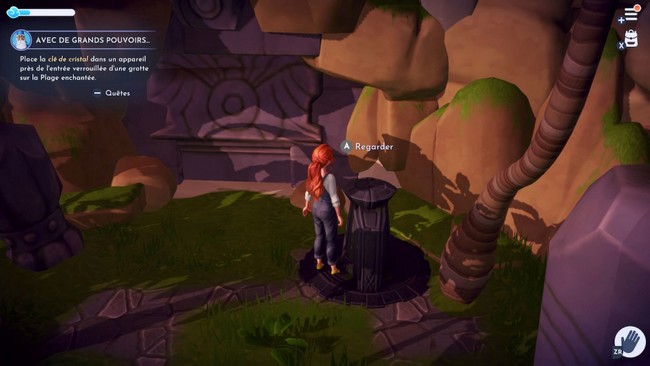 Placer la clé de cristal dans un appareil près de l'entrée verrouillée d'une grotte sur la Plage Enchantée