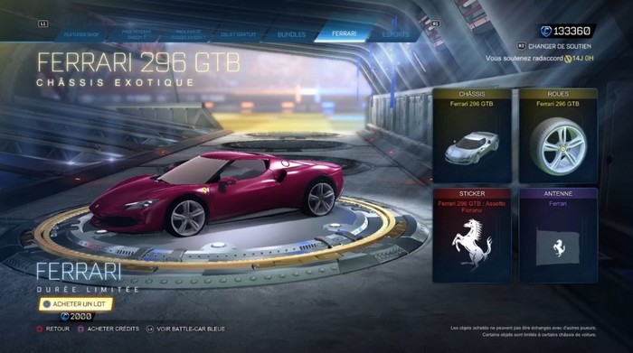 obtenir la Ferrari 296 GTB dans Rocket League