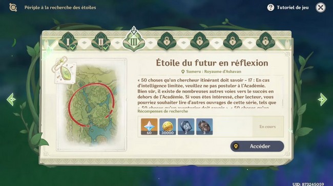 Emplacement Étoile du futur en réflexion Genshin impact (jour 3)