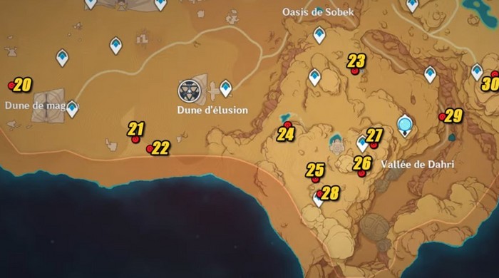 Emplacements Page énigmatique Les mille nuits Genshin Impact