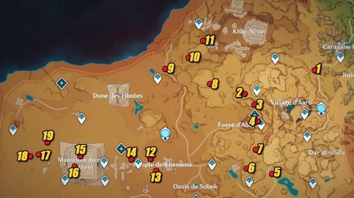 Emplacements Page énigmatique Les mille nuits Genshin Impact