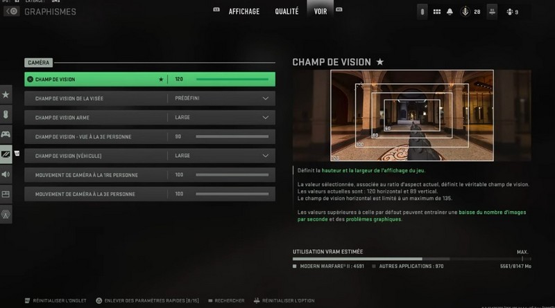 Meilleurs paramètres pour Modern Warfare 2 - caméra