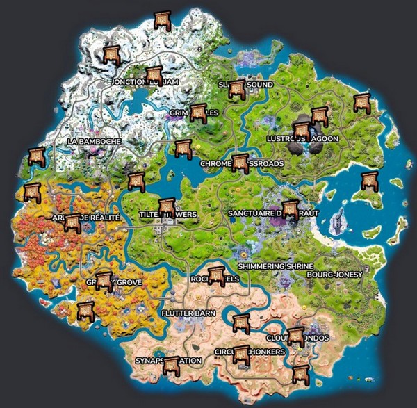 Emplacement des tableaux des contrats dans Fortnite saison 4 du chapitre 3