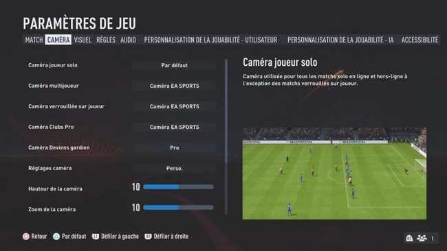 paramétres du jeu FIFA