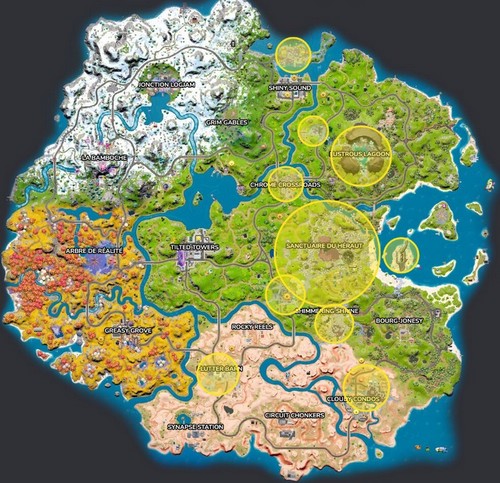 Emplacements des faunes sauvages chromés dans Fortnite saison 4 du chapitre 3