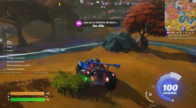 Voler 100 m sans interruption dans une octane à Fortnite