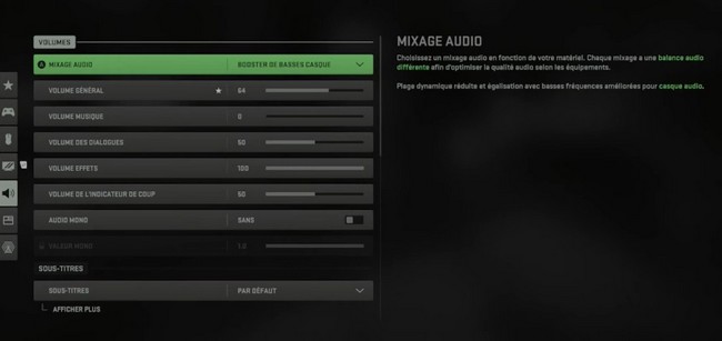 meilleurs paramètres audio de MW2