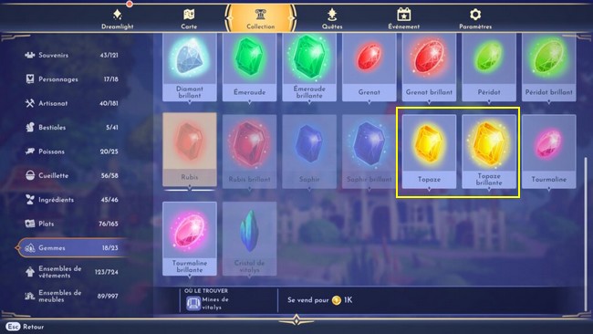 Emplacement Topaze Disney Dreamlight Valley