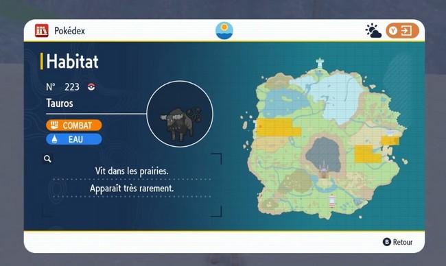 emplacement Tauros de Paldea Pokémon Écarlate et Violet