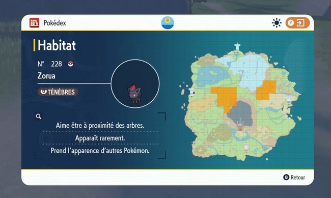 emplacements Zorua Pokémon Violet et Ecarlate