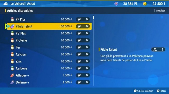 pilule talent Pokémon Écarlate et Violet