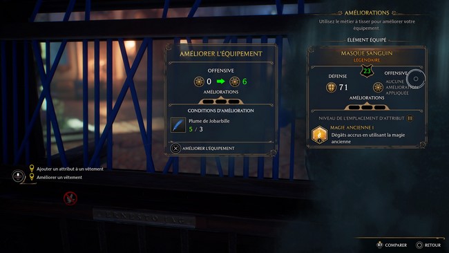 Hogwarts Legacy ajouter un attribut et améliorer un de vos vêtements
