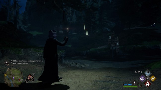 utiliser la carte avec les bougies flottantes pour trouver le trésor Hogwarts Legacy