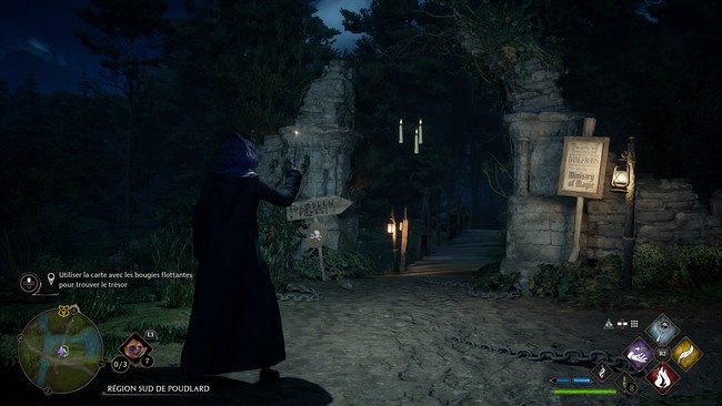 utiliser la carte avec les bougies flottantes pour trouver le trésor Hogwarts Legacy
