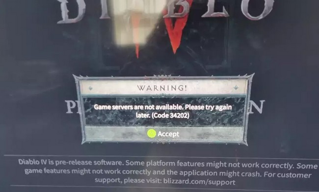 Code d'erreur 34202 Diablo 4 serveurs de jeu ne sont pas disponibles