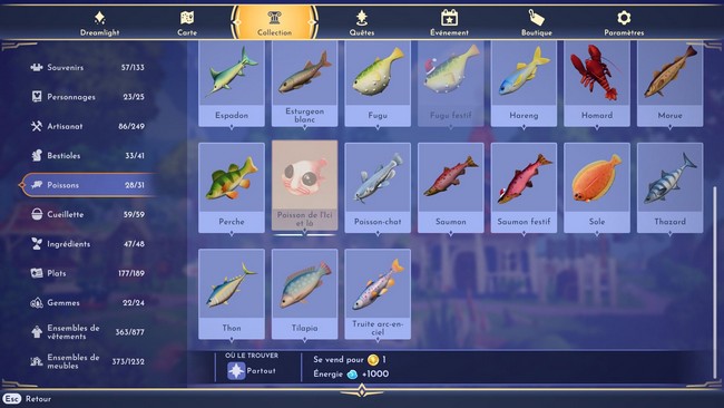 Emplacement Poisson de l'ici et là Disney Dreamlight Valley