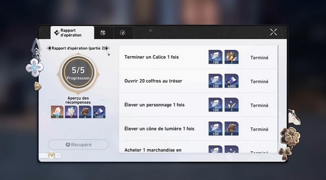 Rapport d'opération Honkai Star Rail