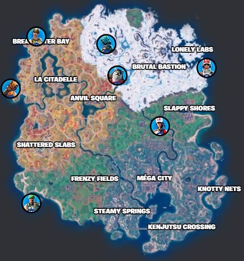 emplacements Personnages Spécialistes dans Fortnite