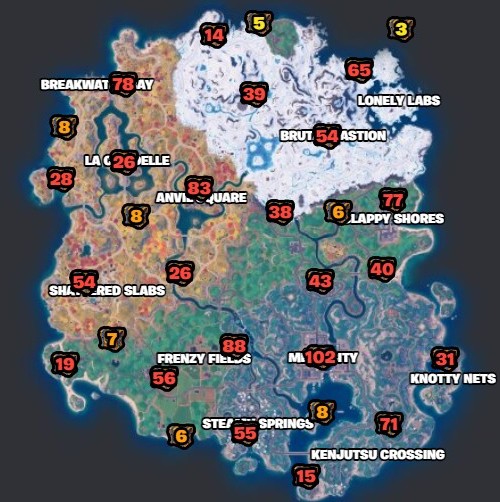 emplacements des coffres dans Fortnite chapitre 4 saison 2