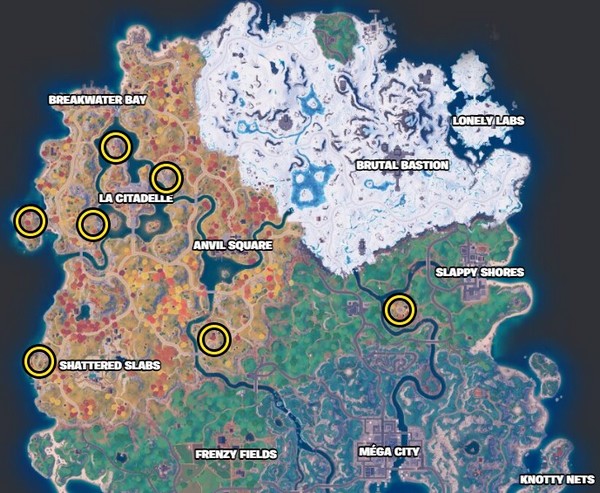 Emplacements des tours de guet dans Fortnite