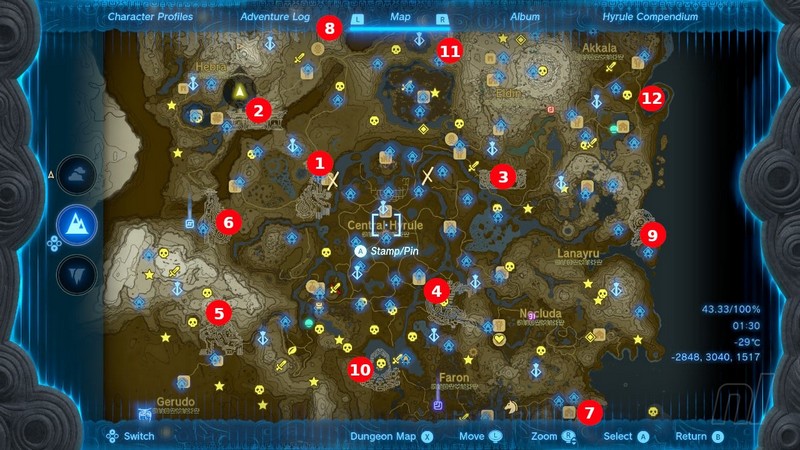 Emplacements 12 Larmes du Dragon Zelda Tears Of The Kingdom