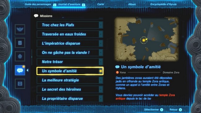 Mission Un symbole d’amitié Zelda Tears of the Kingdom
