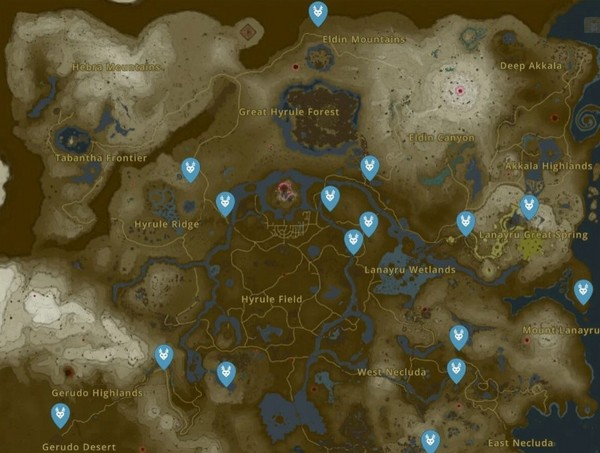 emplacements des Elusis Zelda Tears of the Kingdom