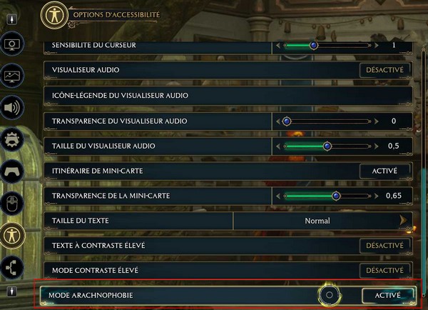 mode Arachnophobie dans Hogwarts Legacy